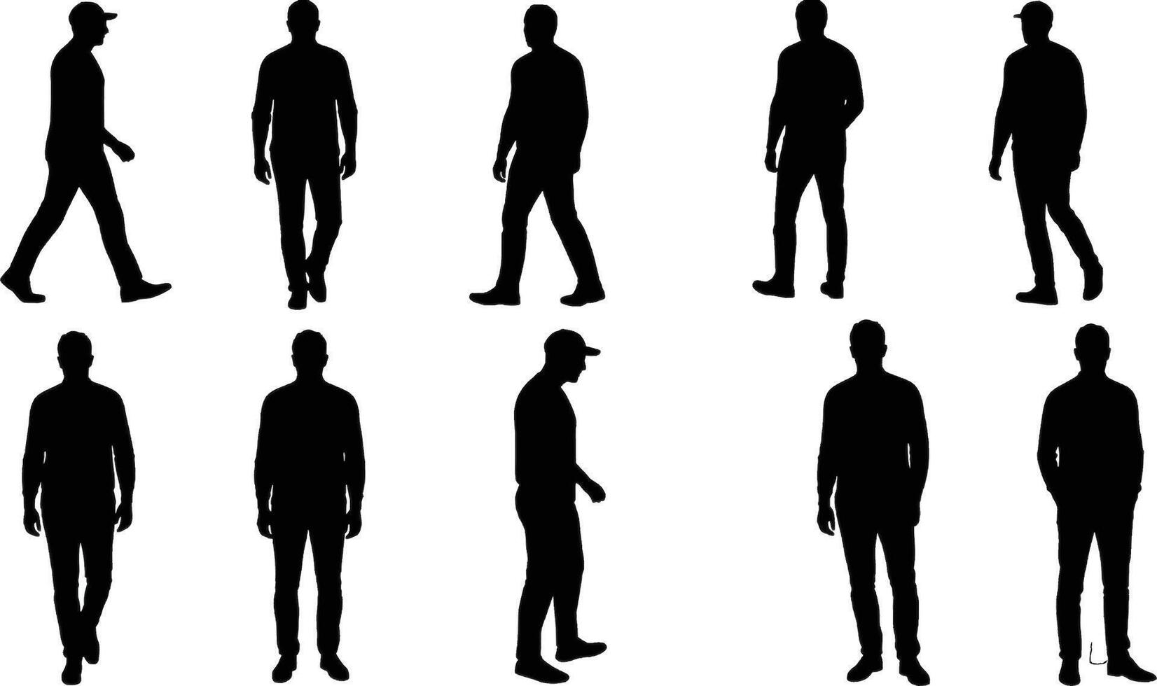 Walking Man Silhouettes in Different Angles vector