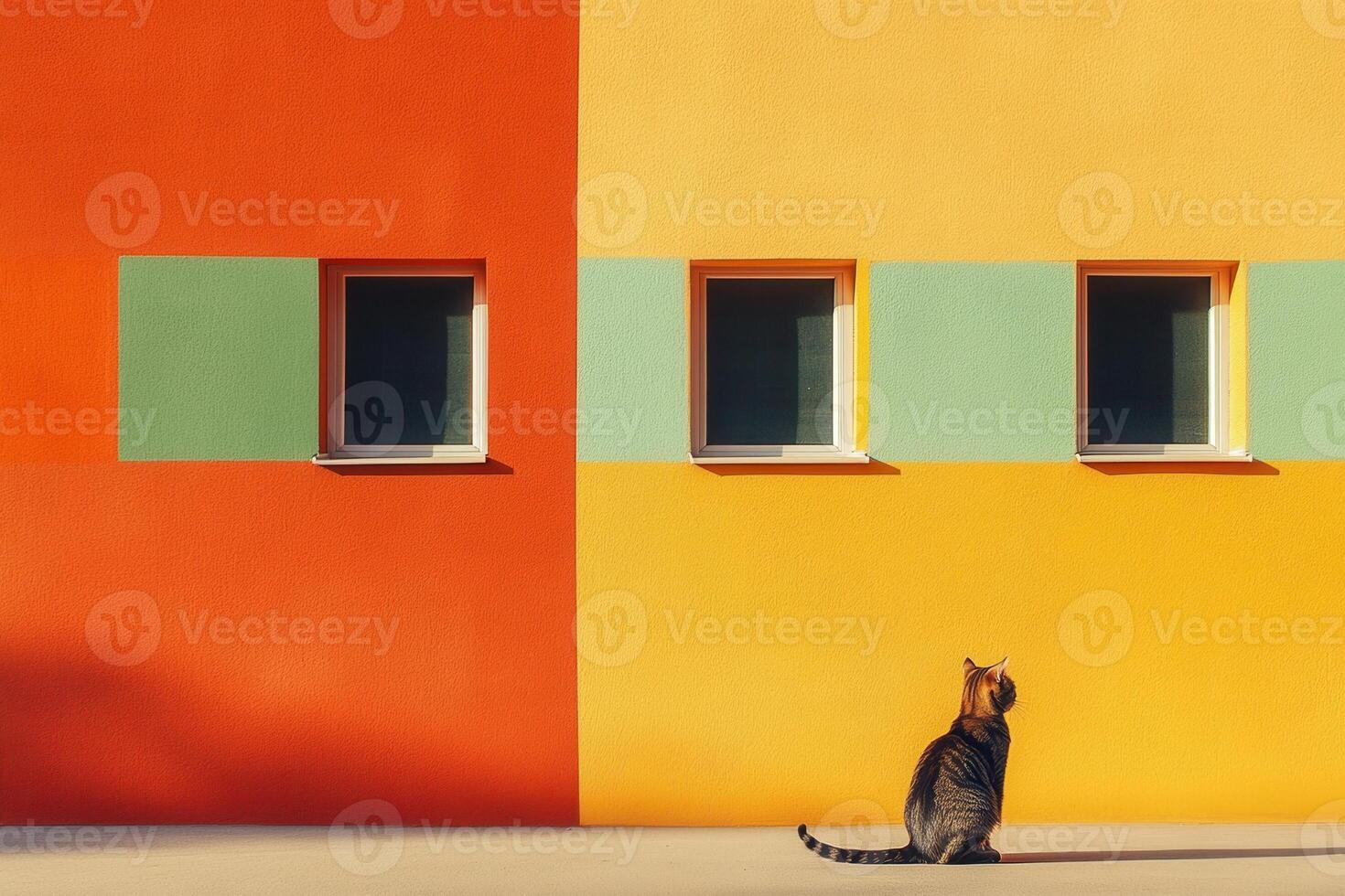 Cat sitting in front of colorful building by yener torun photo