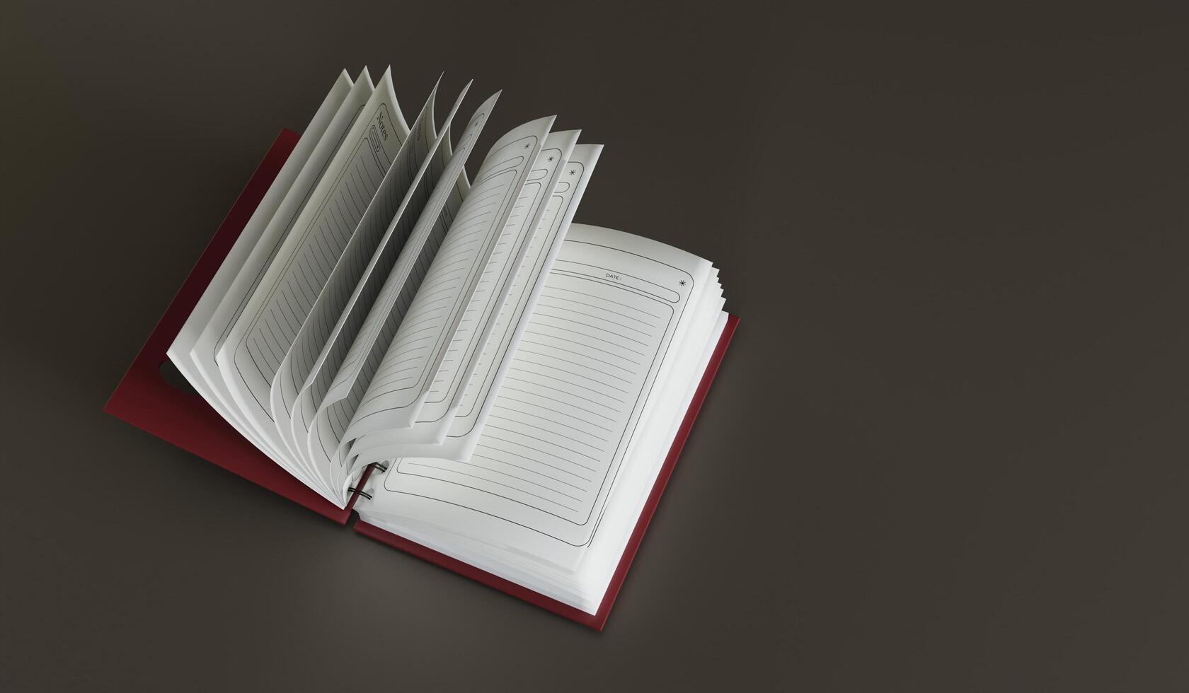 Opened notebook, diary, writing, empty book 3D illustration photo