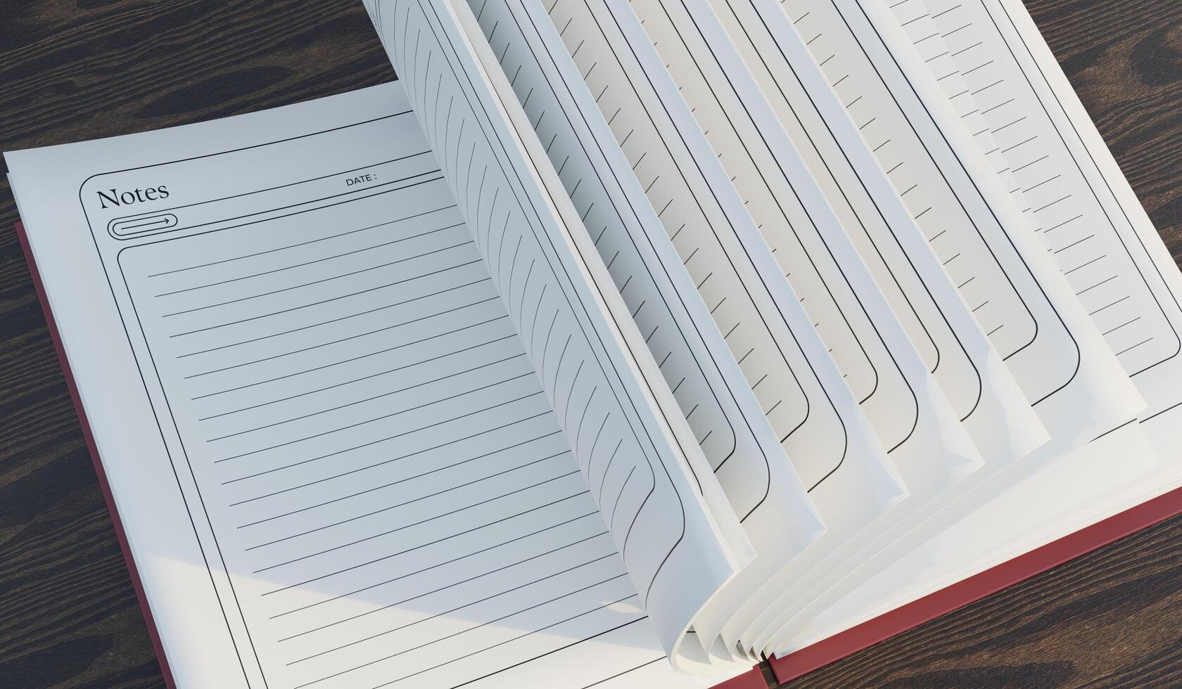 Opened notebook diary, writing, empty book, 3D illustration photo