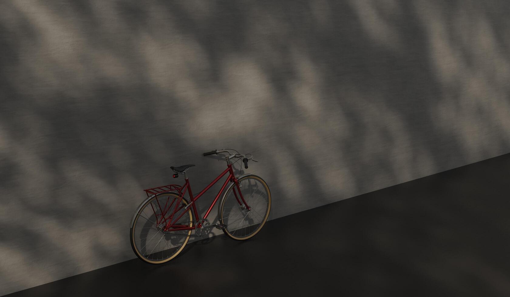 Bicycle leaning against the wall, floor and wall, exercise, 3D photo