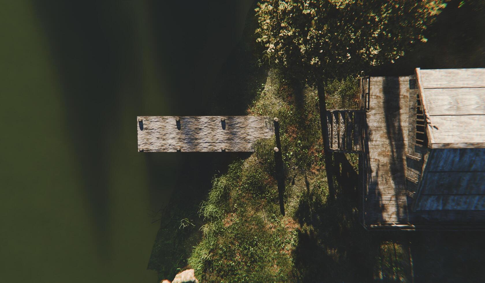 Riverside house, pond, countryside, 3D illustration photo