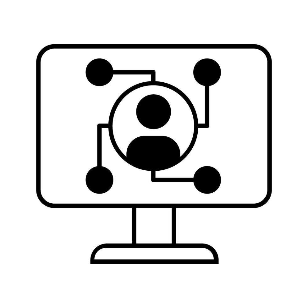 Social media marketing, computer with social media icon over white background, line style, illustration vector