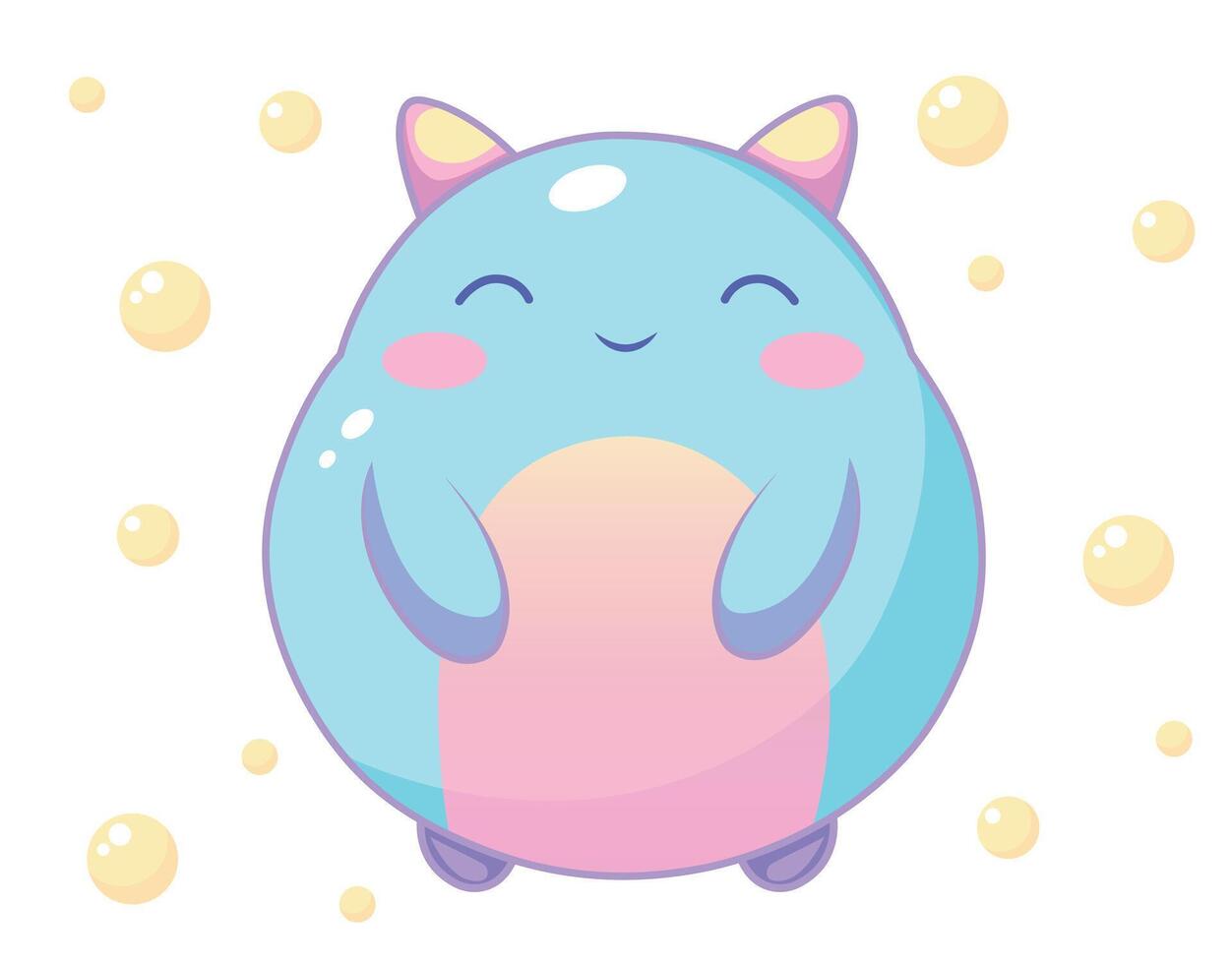Chubby Kawaii Fantasy Creature with Bubbles vector