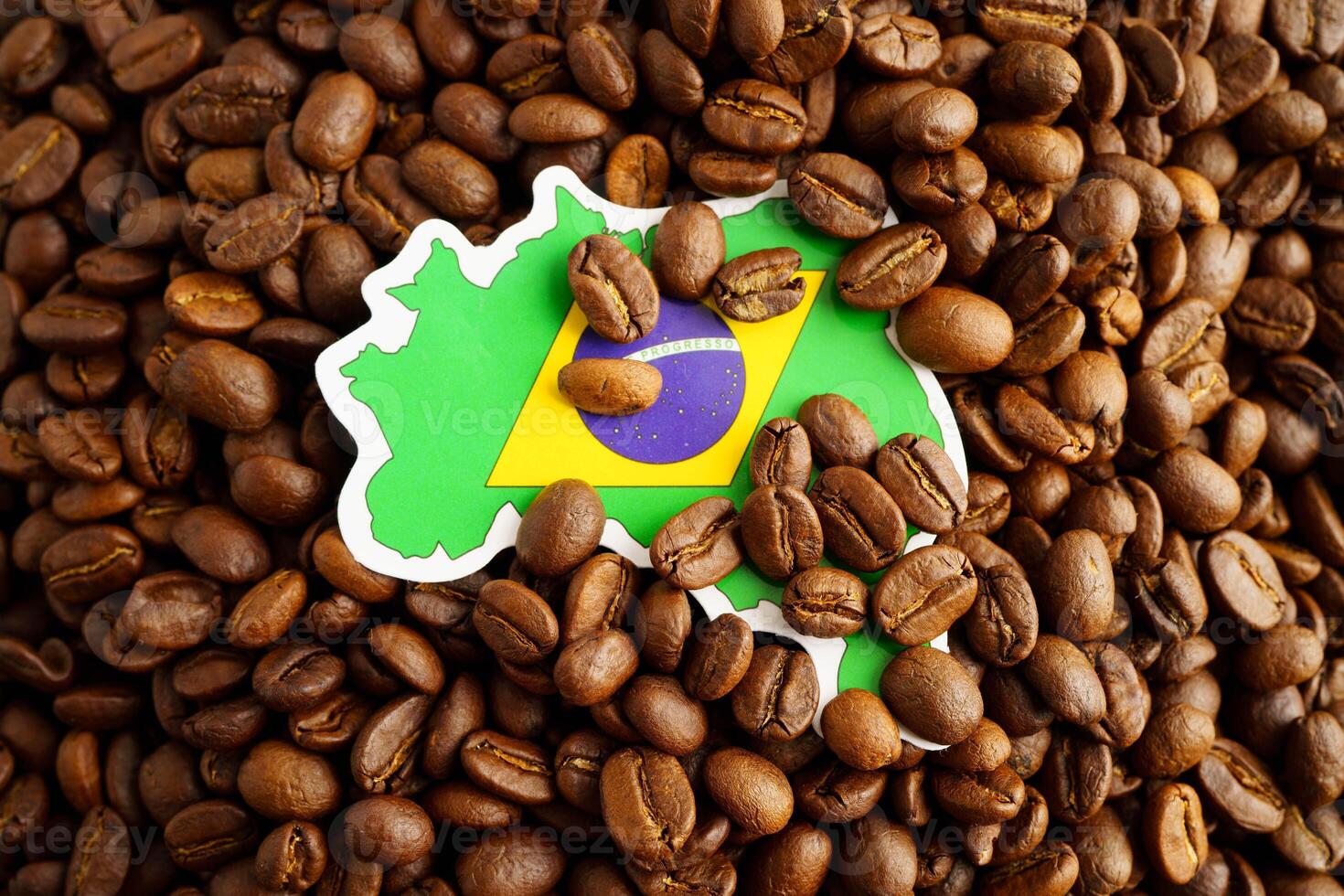 Brazil flag on coffee beans, shopping online for export or import photo