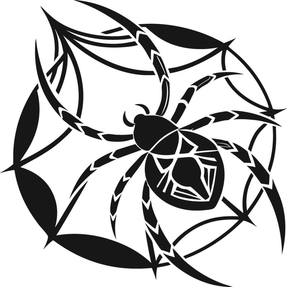 Stylized Spider Web Design with Tribal Art and Sacred Geometry Influence vector