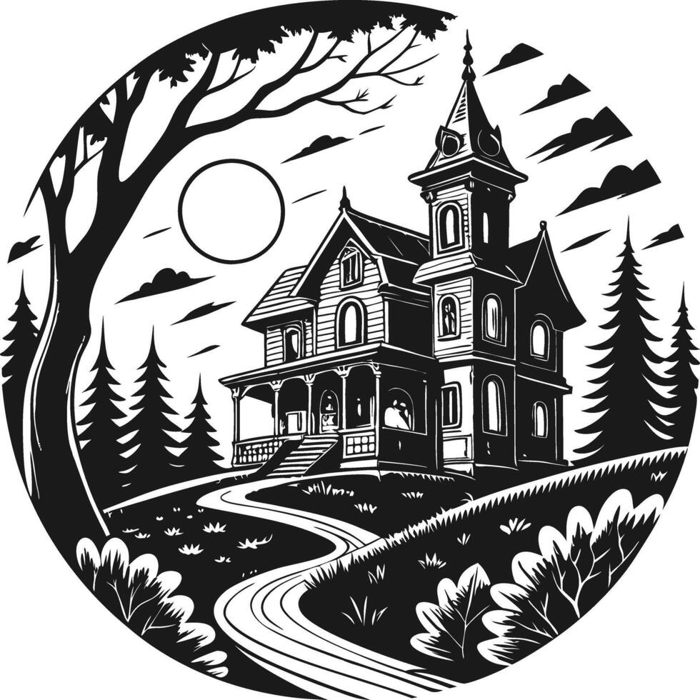 Victorian Haunted House Illustration with Gothic Architecture and Spooky Atmosphere vector