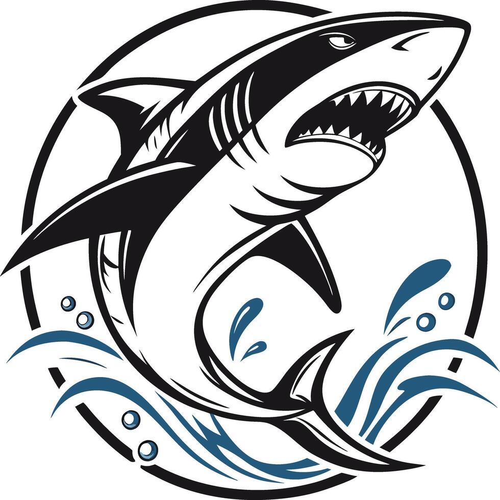 Fierce Great White Shark Illustration with Bold Outlines and Dynamic Splashing Water vector