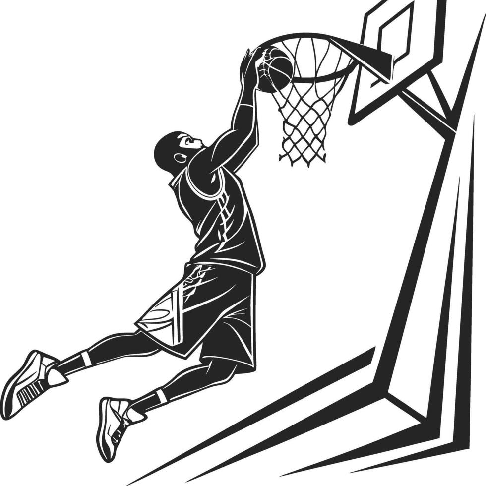 Dynamic Basketball Player Dunking in High Contrast Action Shot vector