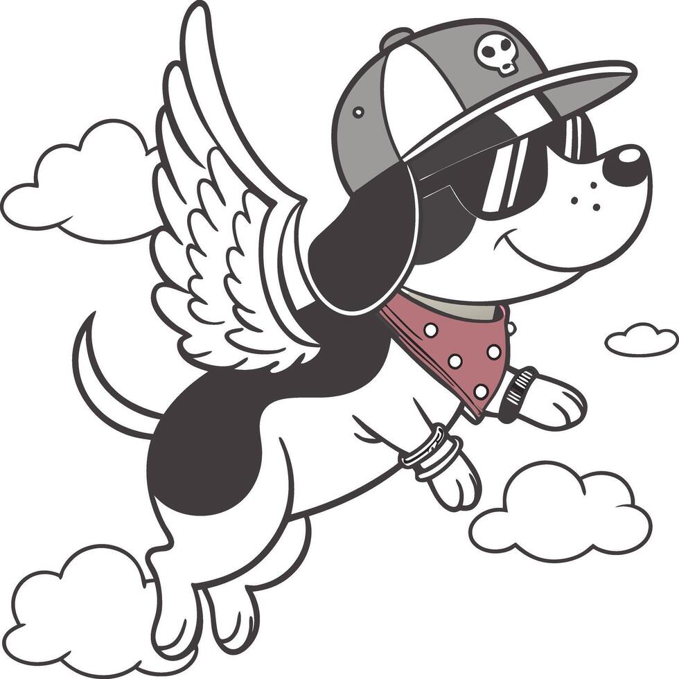 Playful Cartoon Flying Dog with Angel Wings and Retro Accessories vector