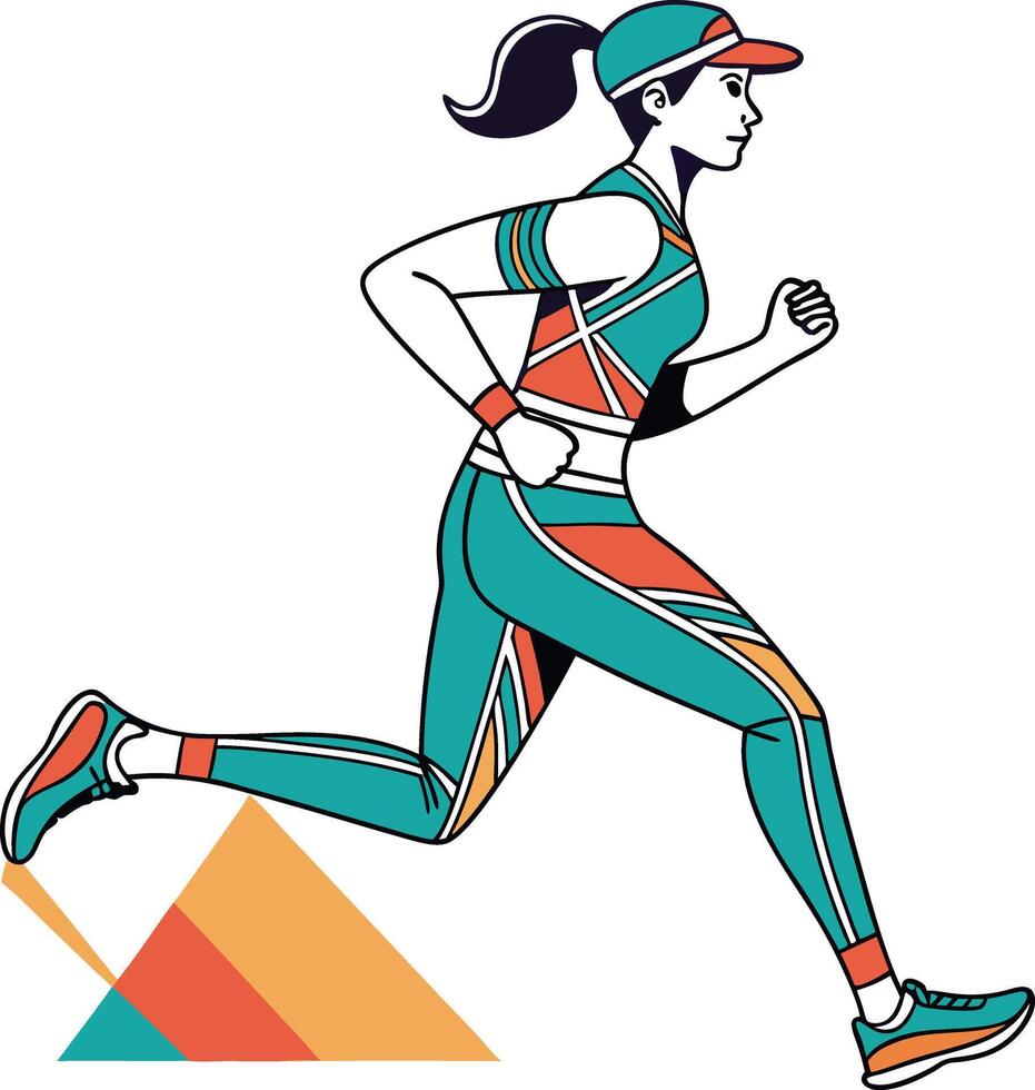 Female Runner Illustration in Athletic Pose with Modern Fitness Aesthetic vector