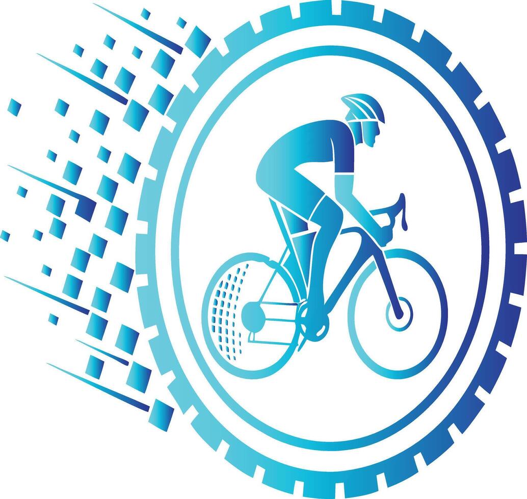 Stylized Cyclist Icon with Speed Lines and Digital Pixelation Effect vector