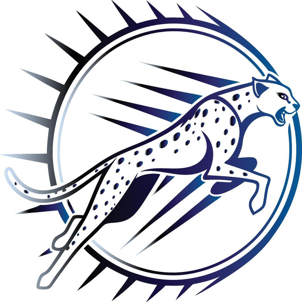 Stylized Cheetah Logo in Dynamic Running Pose with Blue and White Color Scheme vector