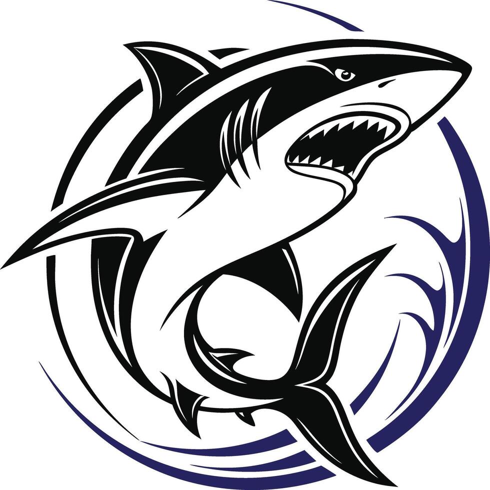 Stylized Shark Logo in Black and White with Bold Graphic Design and Dynamic Pose vector