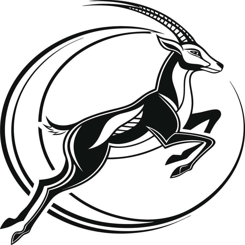 Stylized Black and White Antelope Silhouette with Tribal Art and Circular Design vector