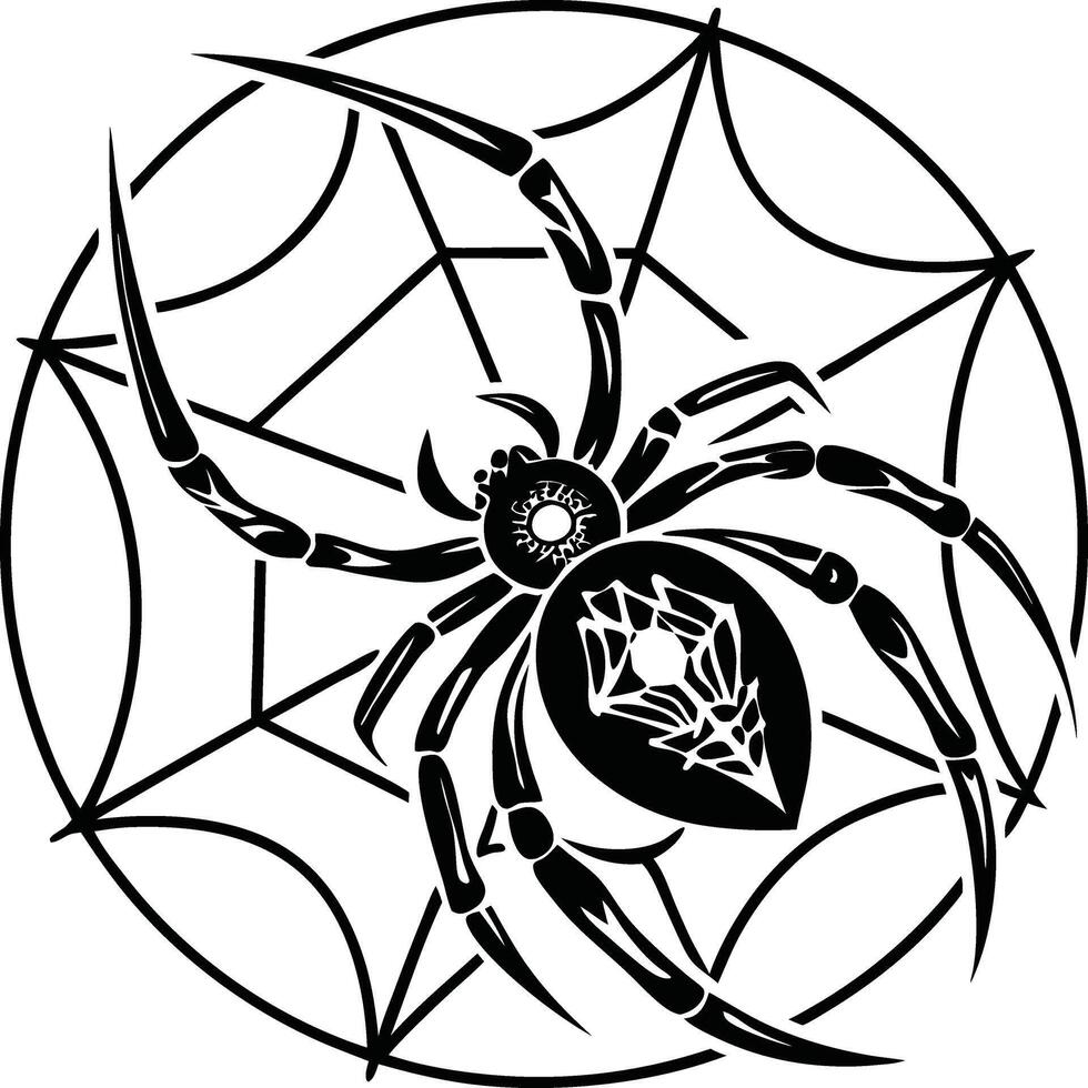 Stylized Spider with Geometric Web in Circular Composition vector