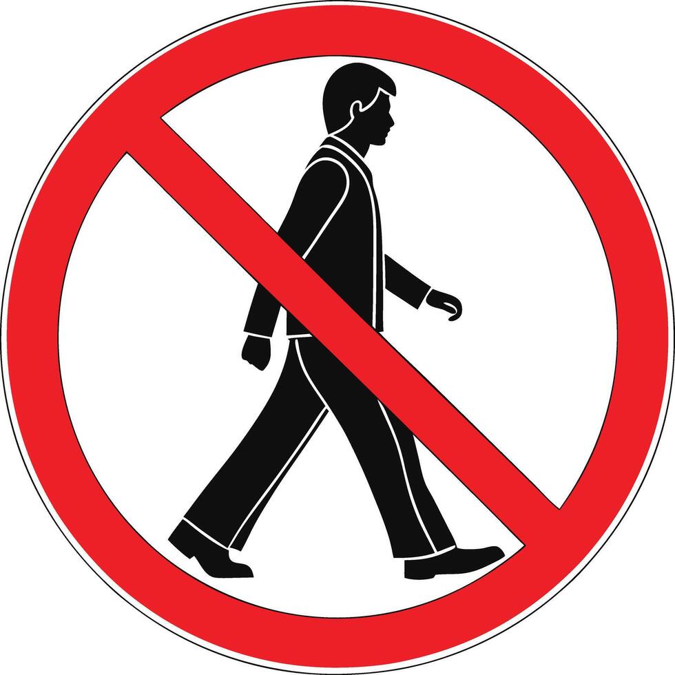No Pedestrians Allowed Road Sign with Red Circle and Black Silhouette vector