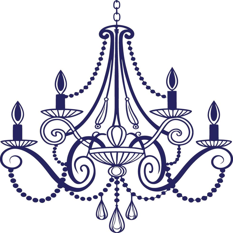 Elegant Blue Chandelier Illustration with Ornate Baroque Design vector
