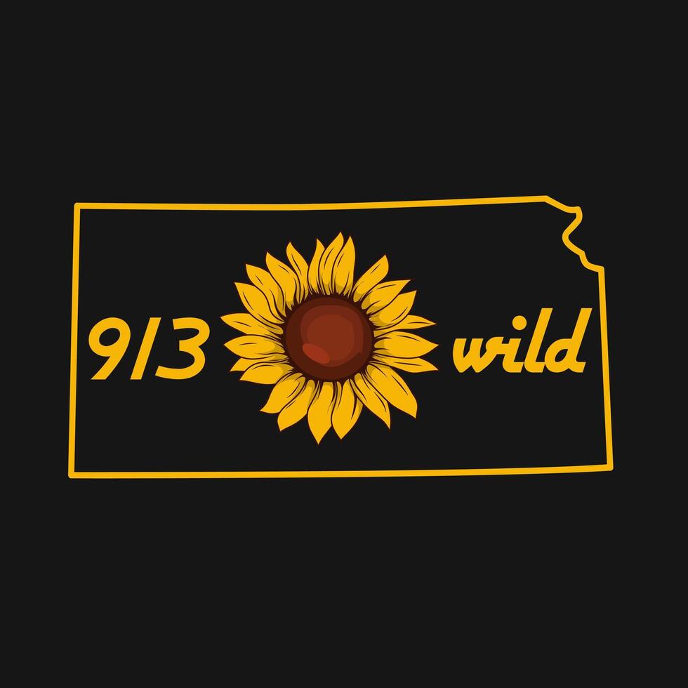 913 Wild Kansas with Sunflower Perfect for Print, Apparel, etc vector