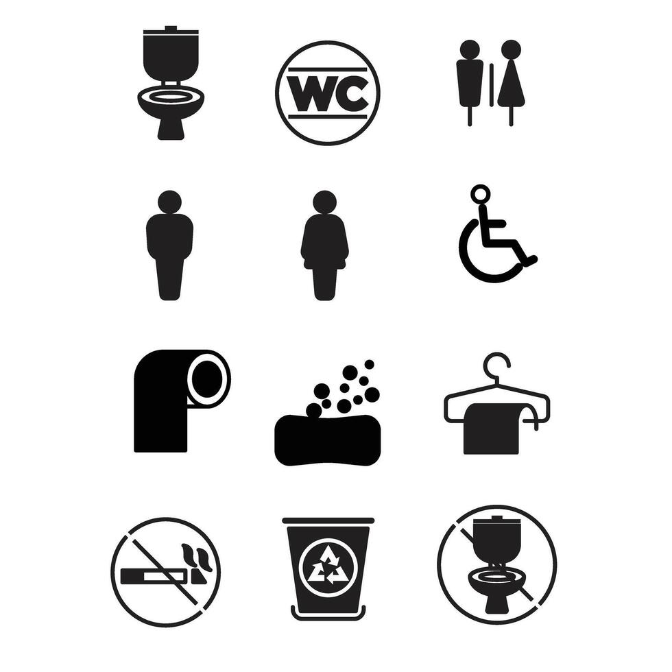 various toilet symbols and signs on a white background vector