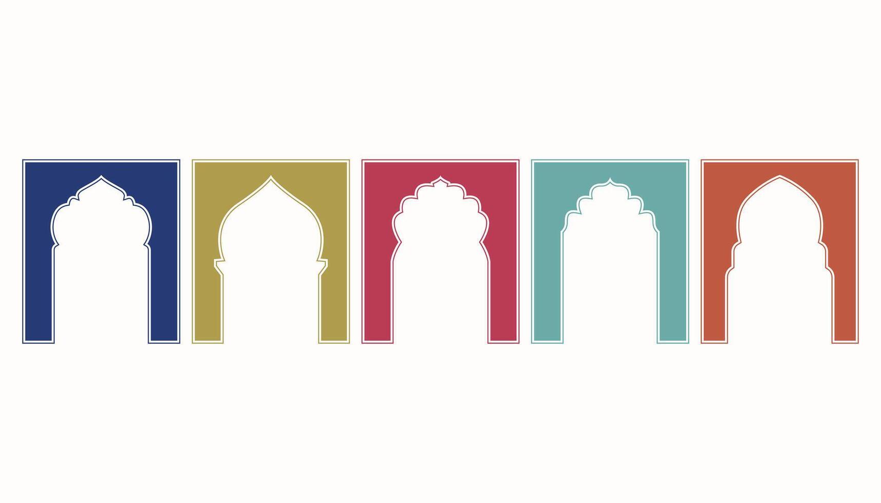Collection of Oriental-style Islamic Ramadan Kareem with Modern Designs, Mosque Doors, Mosque Domes, and Mosque Windows. vector