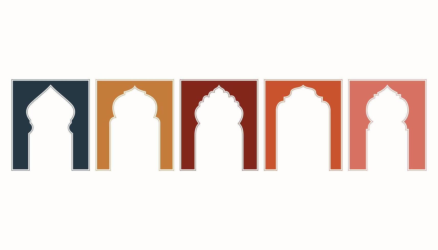 Colorful Ramadan Illustration Set. Collection of Oriental-style Islamic Ramadan Kareem, Mosque Doors, Mosque Domes, and Mosque Windows. vector