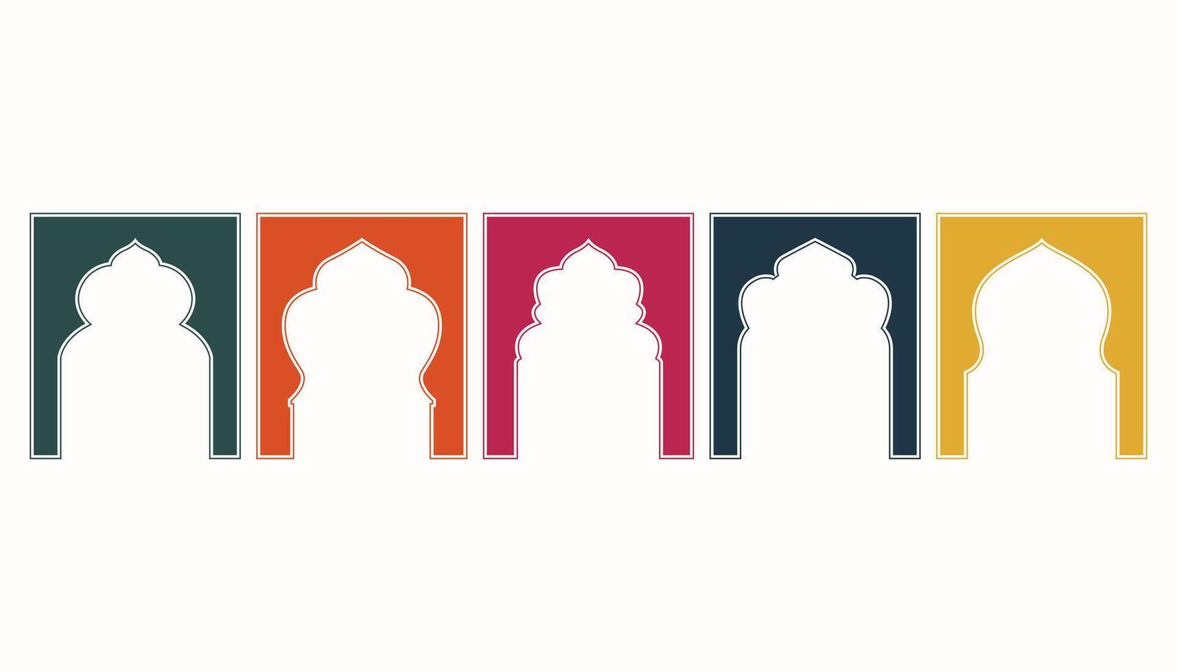 Colorful Ramadan Illustration Set. Collection of Oriental-style Islamic Ramadan Kareem with Modern Designs, Mosque Doors vector