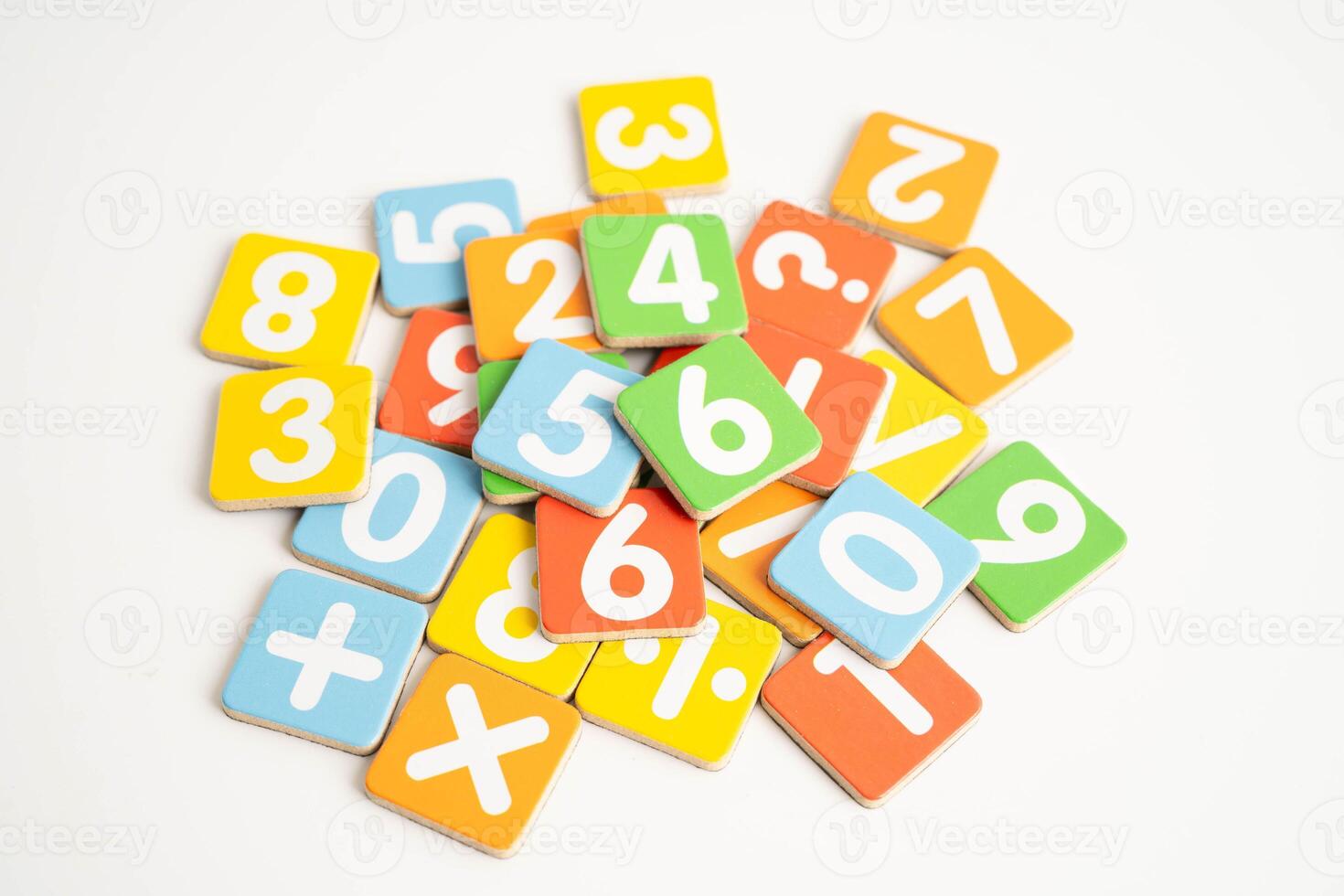 Number wood block cubes for learning Mathematic, education photo