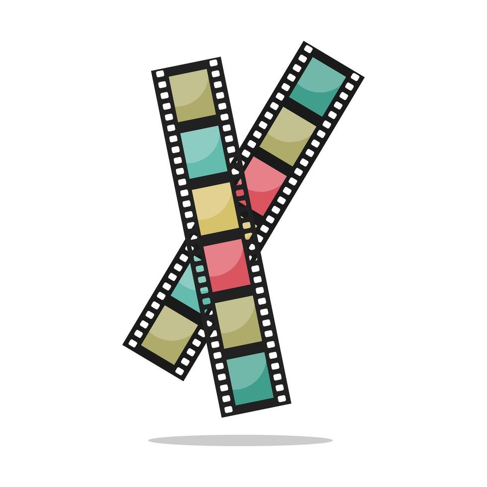 Two crossed filmstrips emblem isolated on white background. Cinema movie icon symbol vector