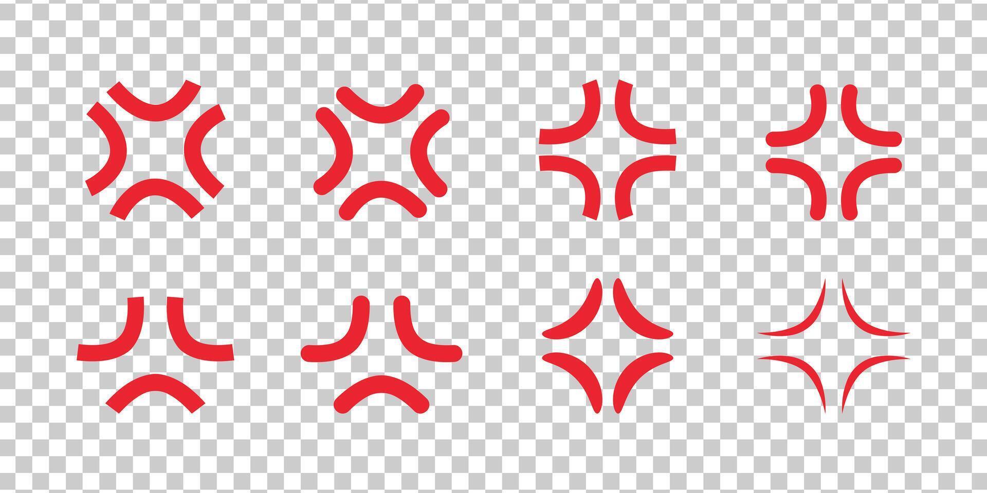 Manga anger or irritation symbols set. Angry anime icons manpu. Four crossing veins comic emblem vector