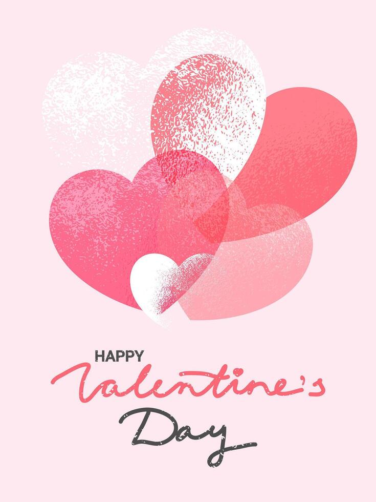 Creative Valentines Day greeting card. Textured hearts balloons vector