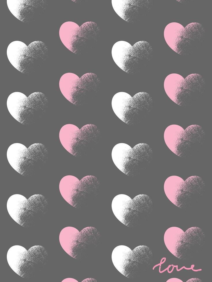 Valentine card concept. Pink textured hearts pattern on gray background. Invitation, poster, postcard, cover template vector