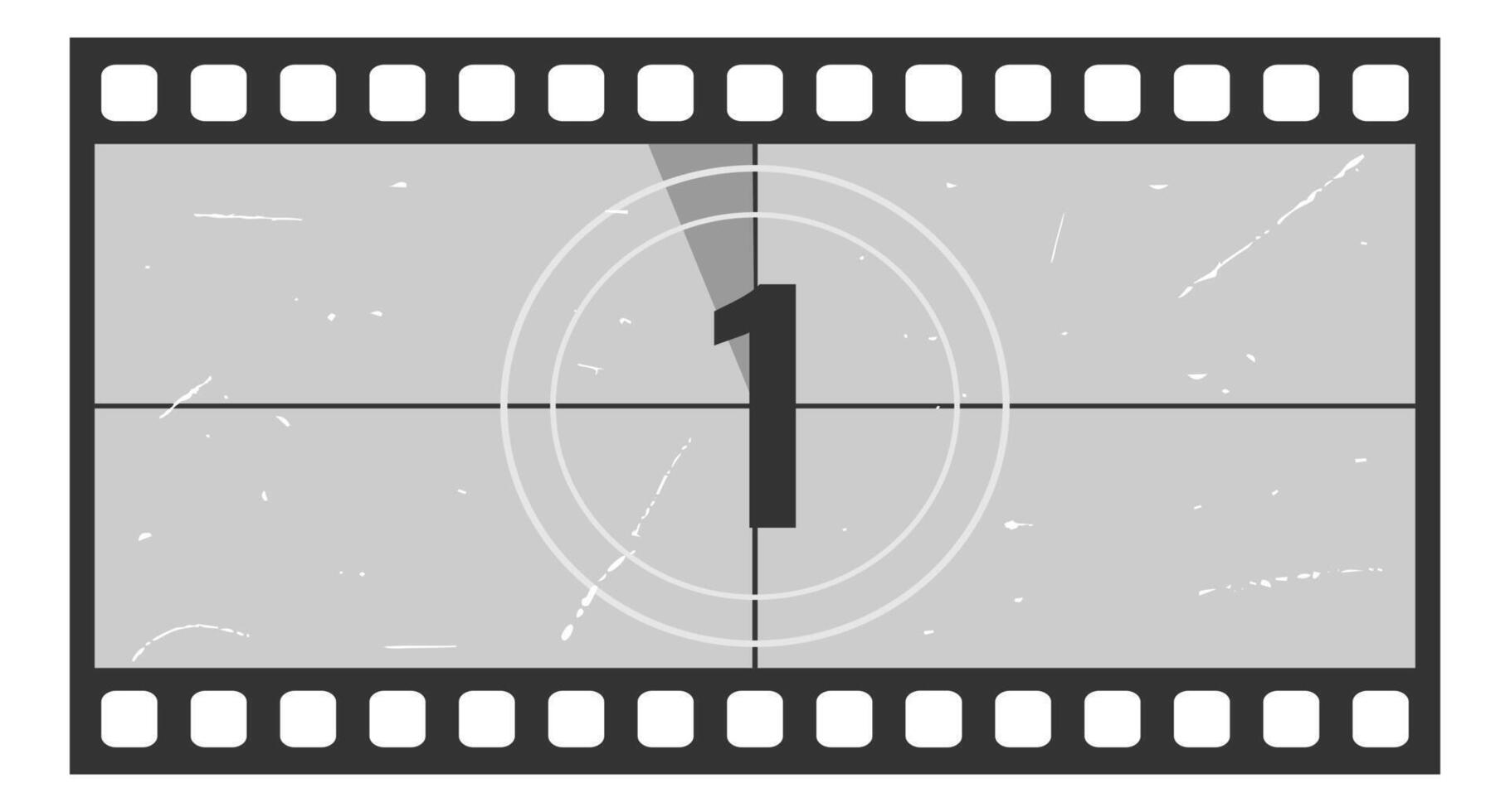 Vintage movie countdown filmstrip frame with number 1. Old movie timer counter in filmstrip. Retro cinema number count background with grunge texture vector