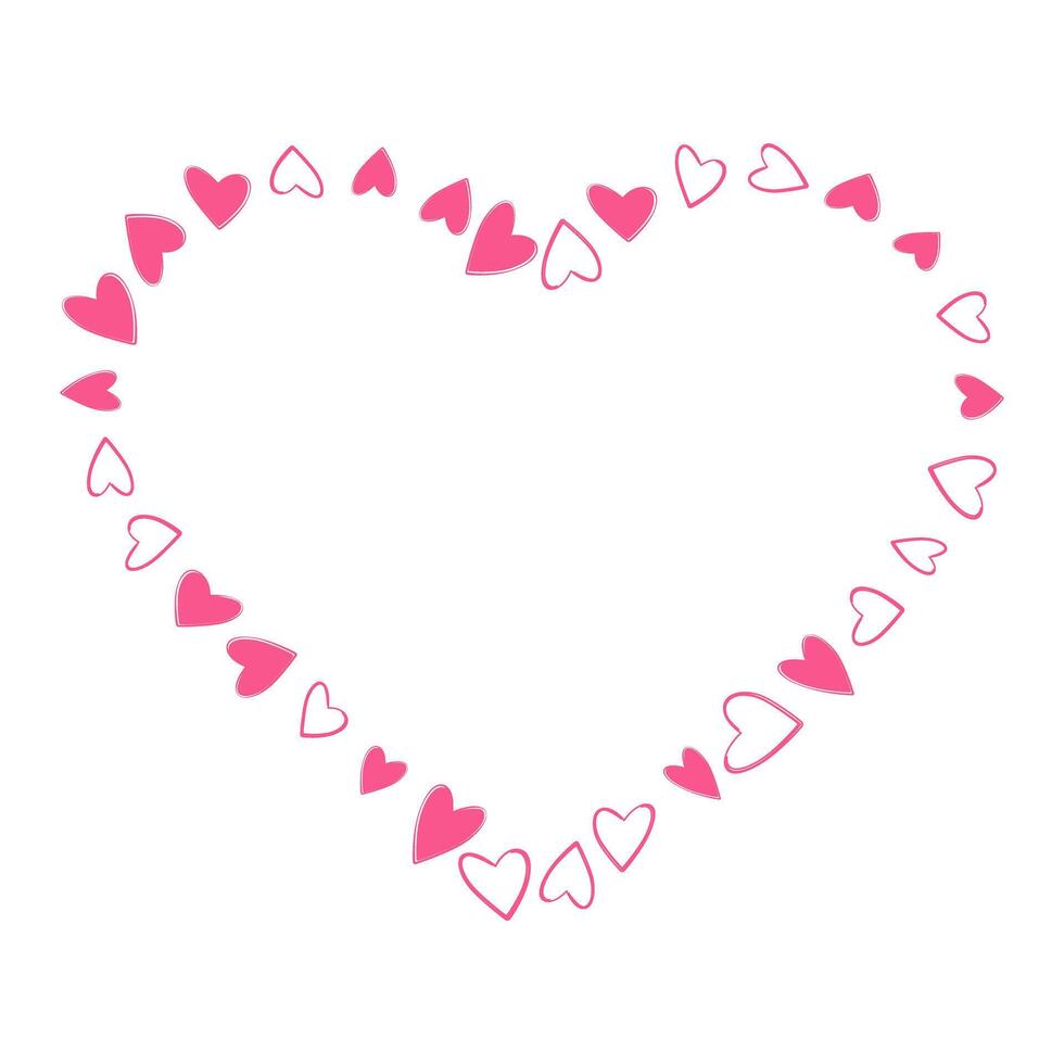 Filled and Outline hearts shaped heart Frame border St Valentines Day greeting design element idea. Isolated illustration Thematic cards or web promo banners, leaflets, print materials or tags vector