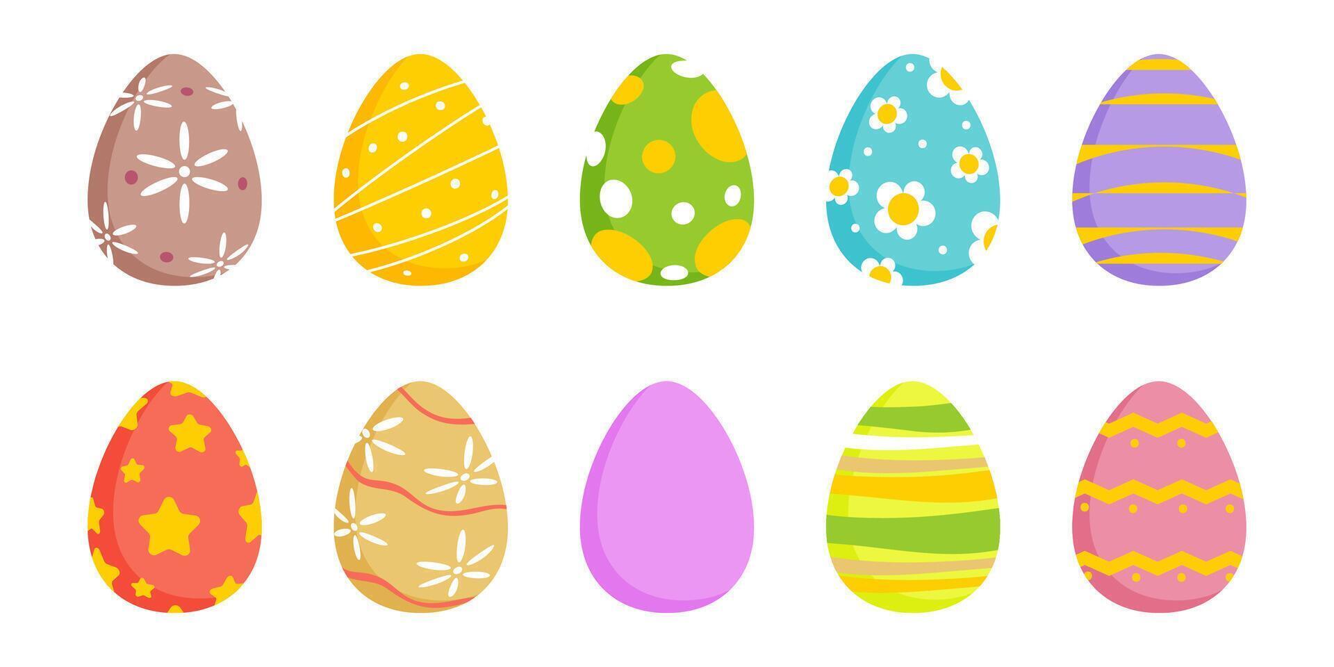 Set of Easter eggs. Collection of chicken textured eggs for spring holiday. vector