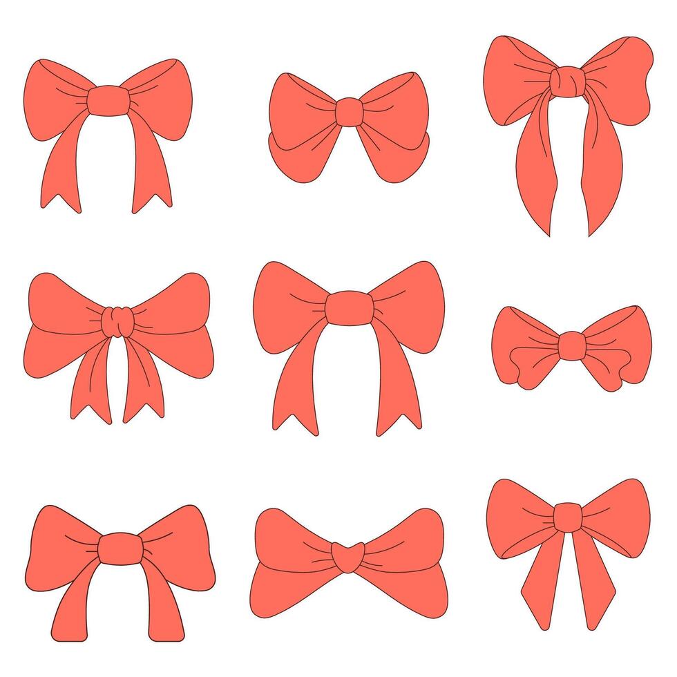 Set of red bow icons. Red ribbon silhouettes for holidays. vector