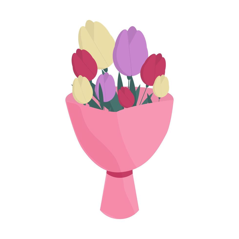Bouquet of flowers. Floral spring design with tulips.Illustration on isolated background. vector