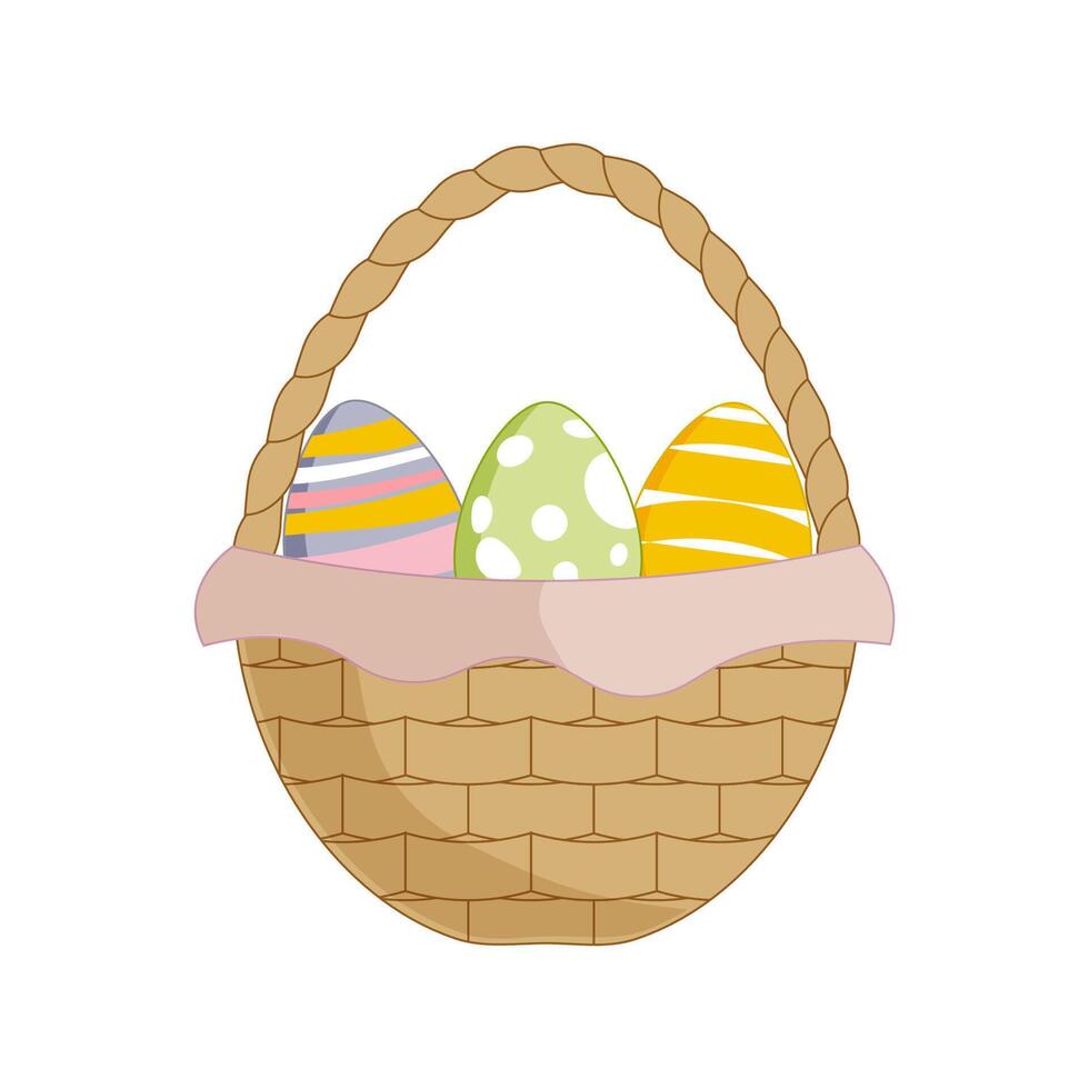 Easter basket with colorful textured eggs. Illustration on isolated background. vector