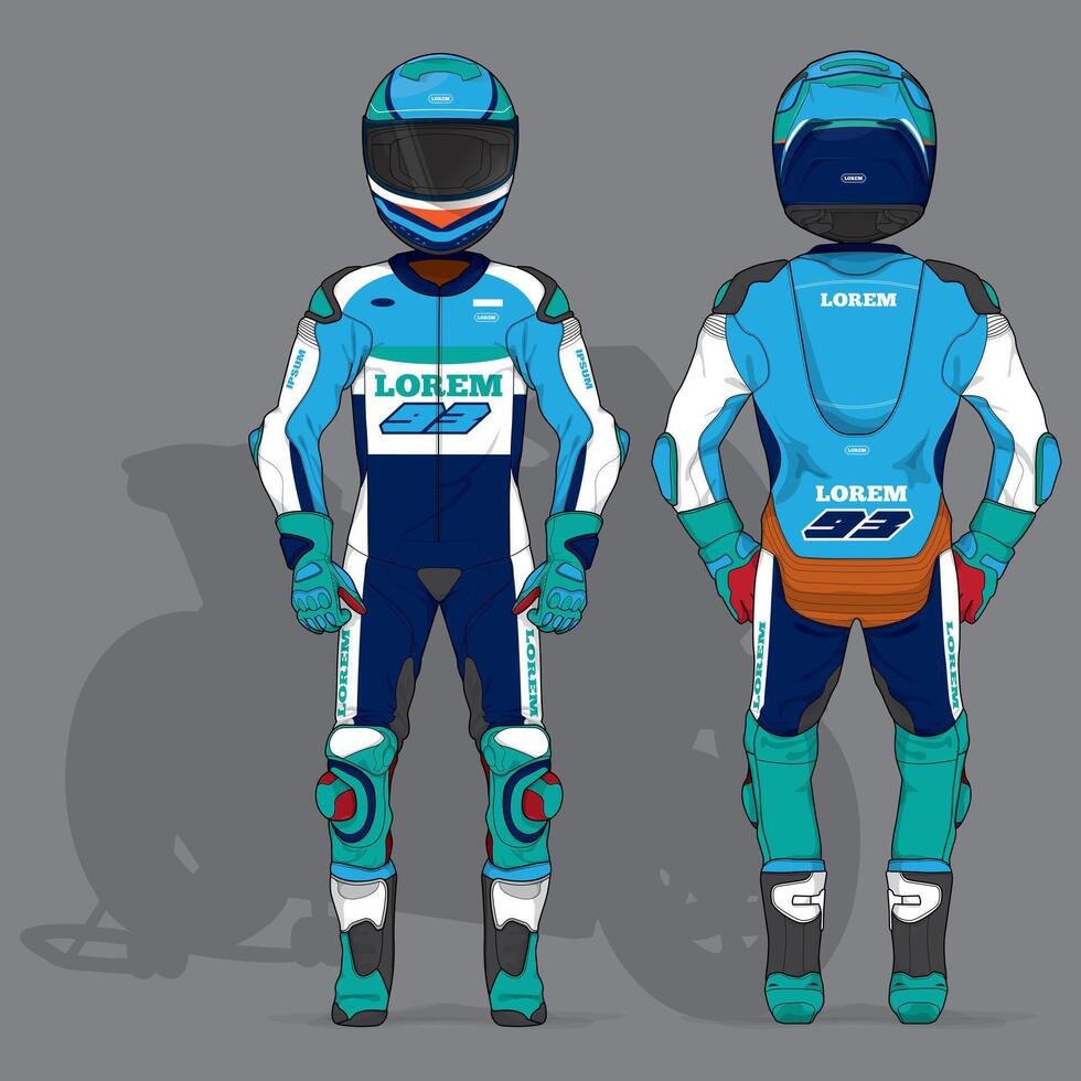 Motorcycle Rider Template Front and Back View with Color Combination vector