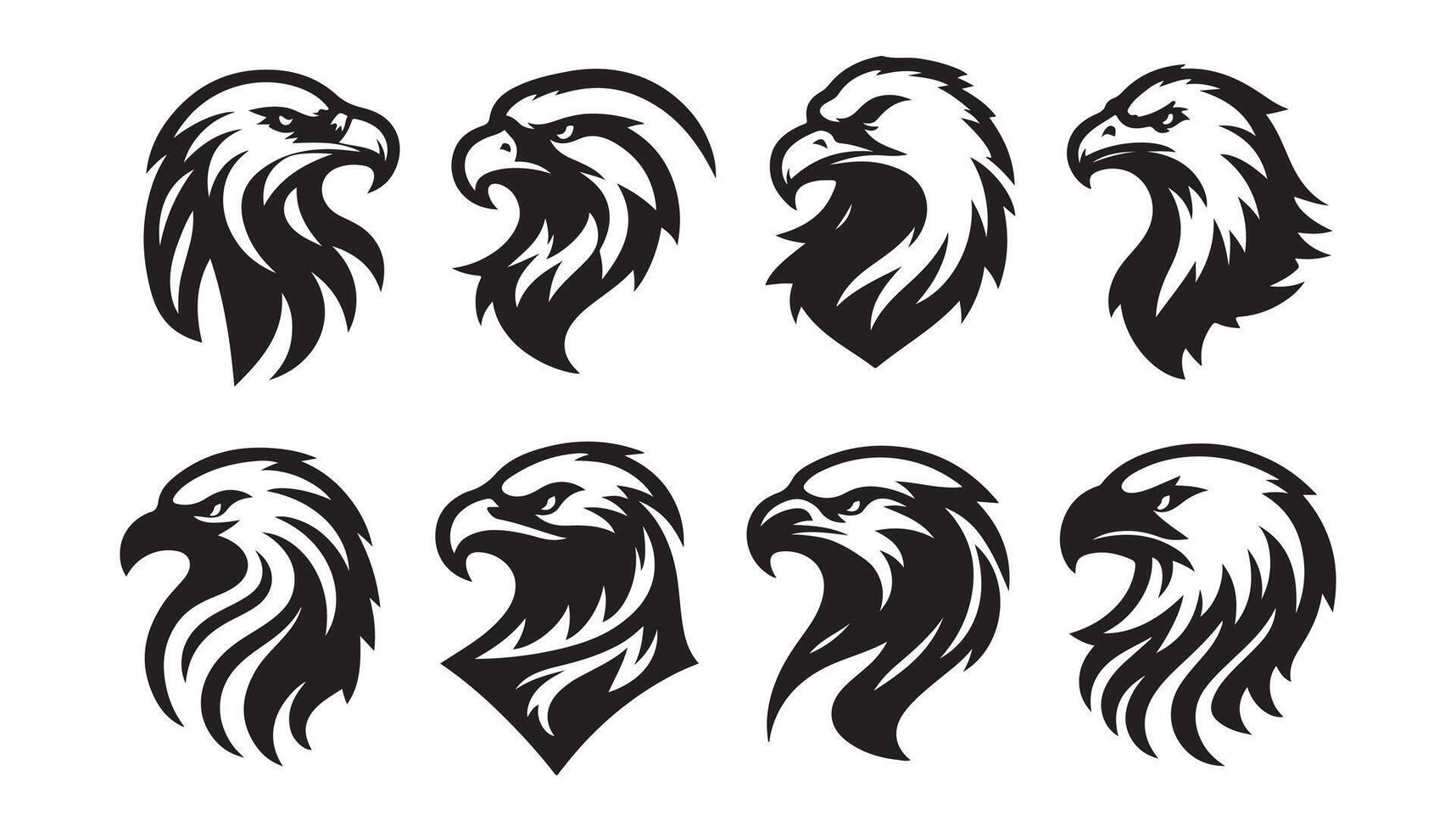 Eagle Head silhouette set, black icon illustration,mascot,free download vector