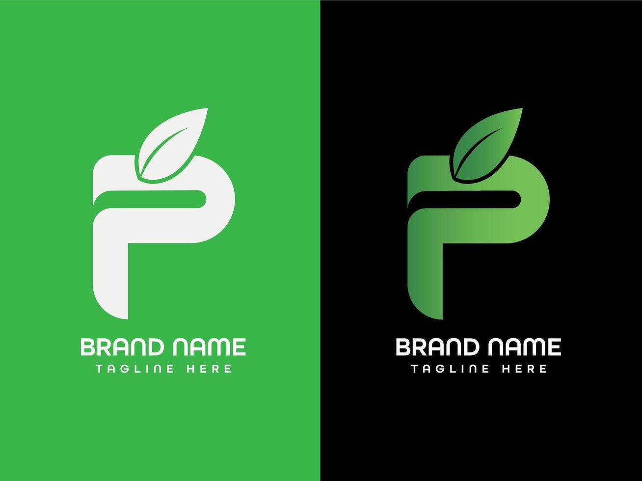 P Letter Mark Logo Design With leaf and vector