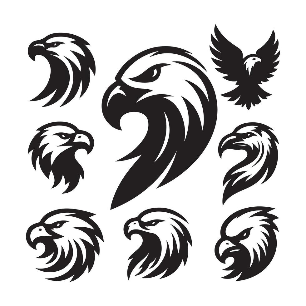 Eagle Head silhouette set, black icon, mascot, free download vector