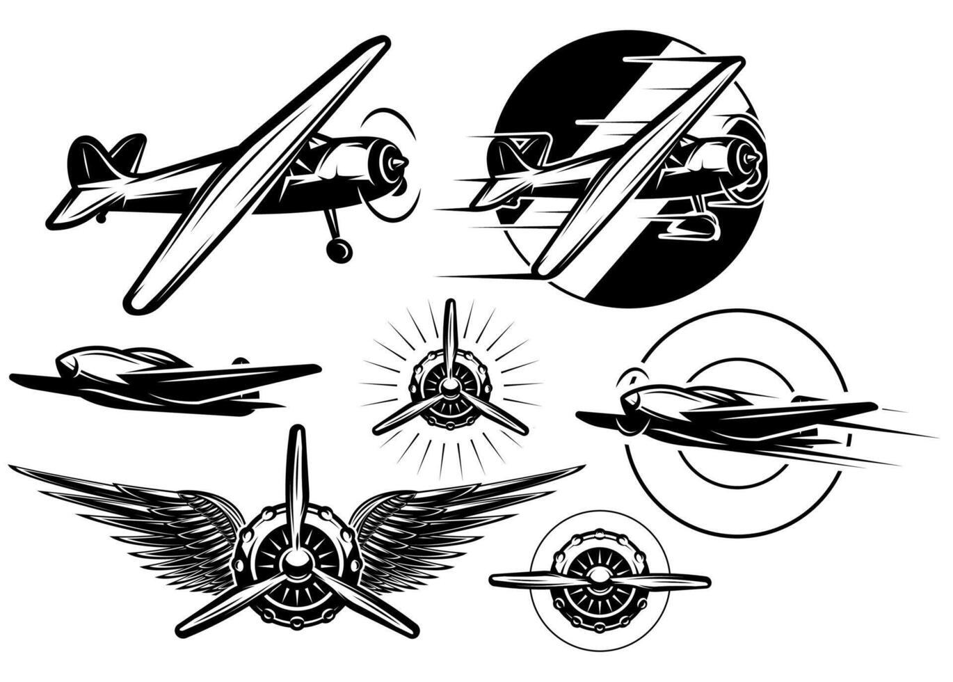 retro pattern set of monochrome planes, badges, design elements vector