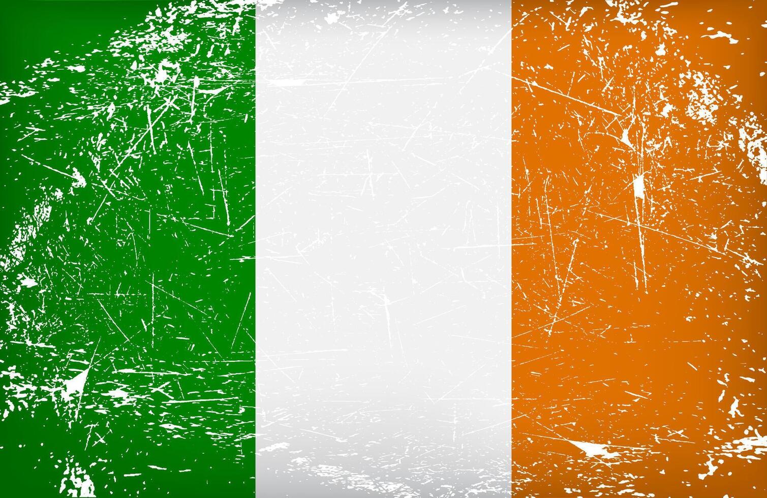 Grunge style Irish flag with green, white, and orange vector