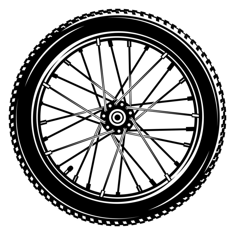 Detailed black and white bicycle wheel illustration vector