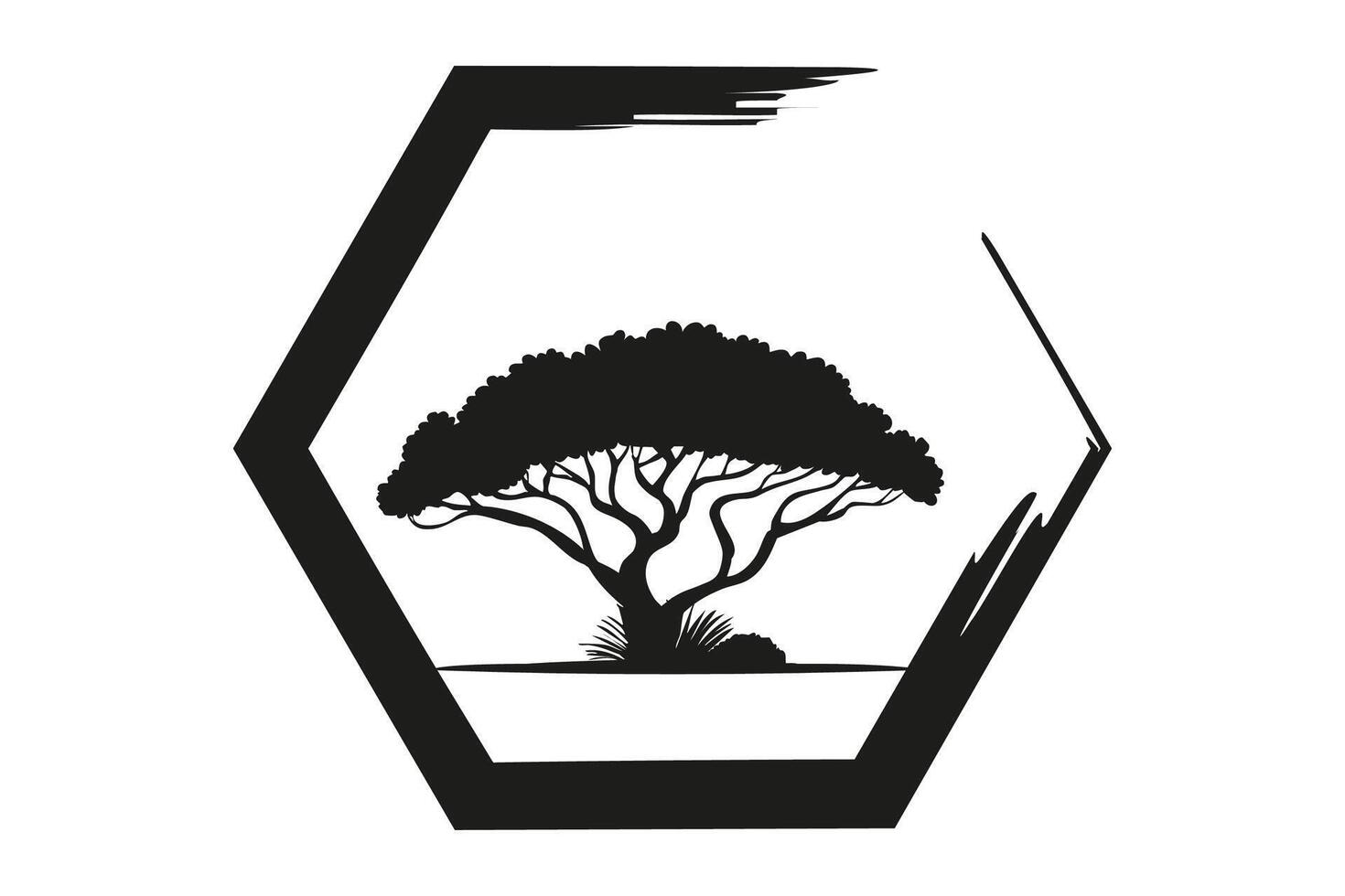 Acacia tree icon silhouette. African logo, Nature, exotic plant for printing, design or digital art. Black symbol isolated on white background vector