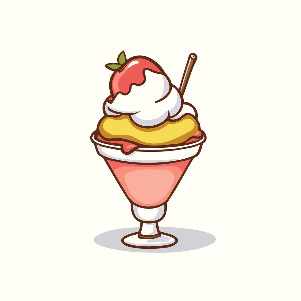 A strawberry sundae with whipped cream and strawberries vector