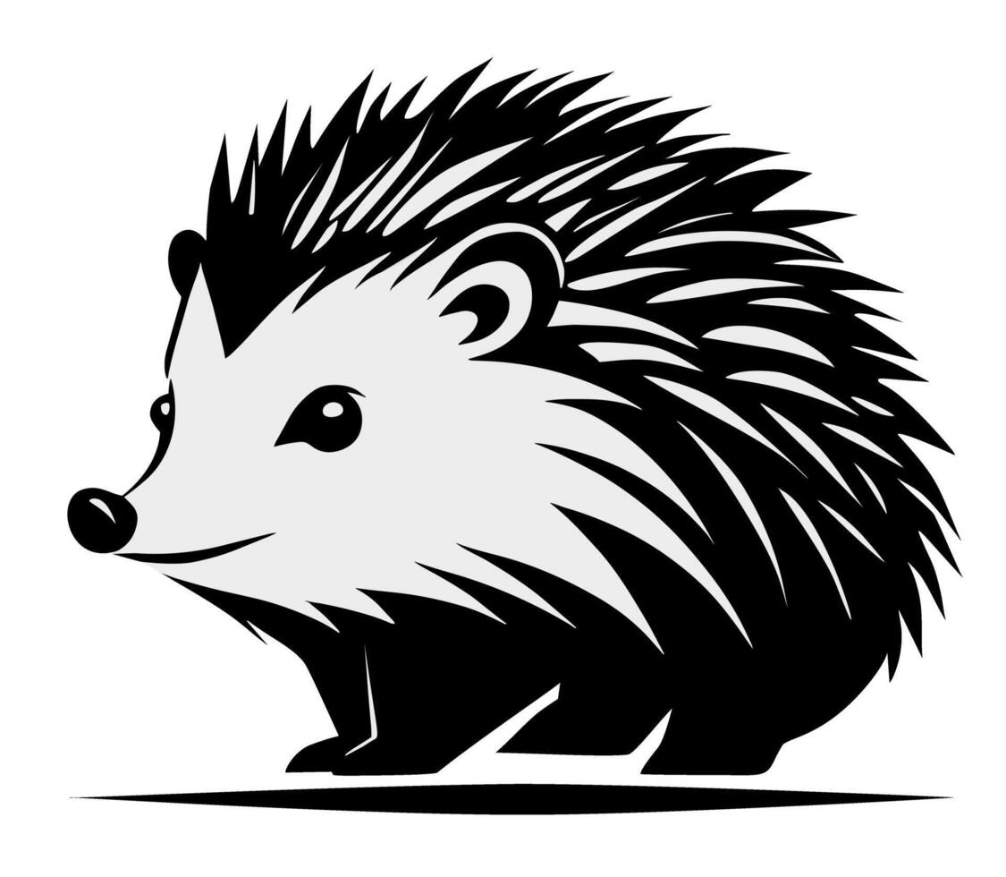 Hedgehog black and white, isolated for logo, symbol or other. Can be used as emblem or mascot for sports or other products. vector