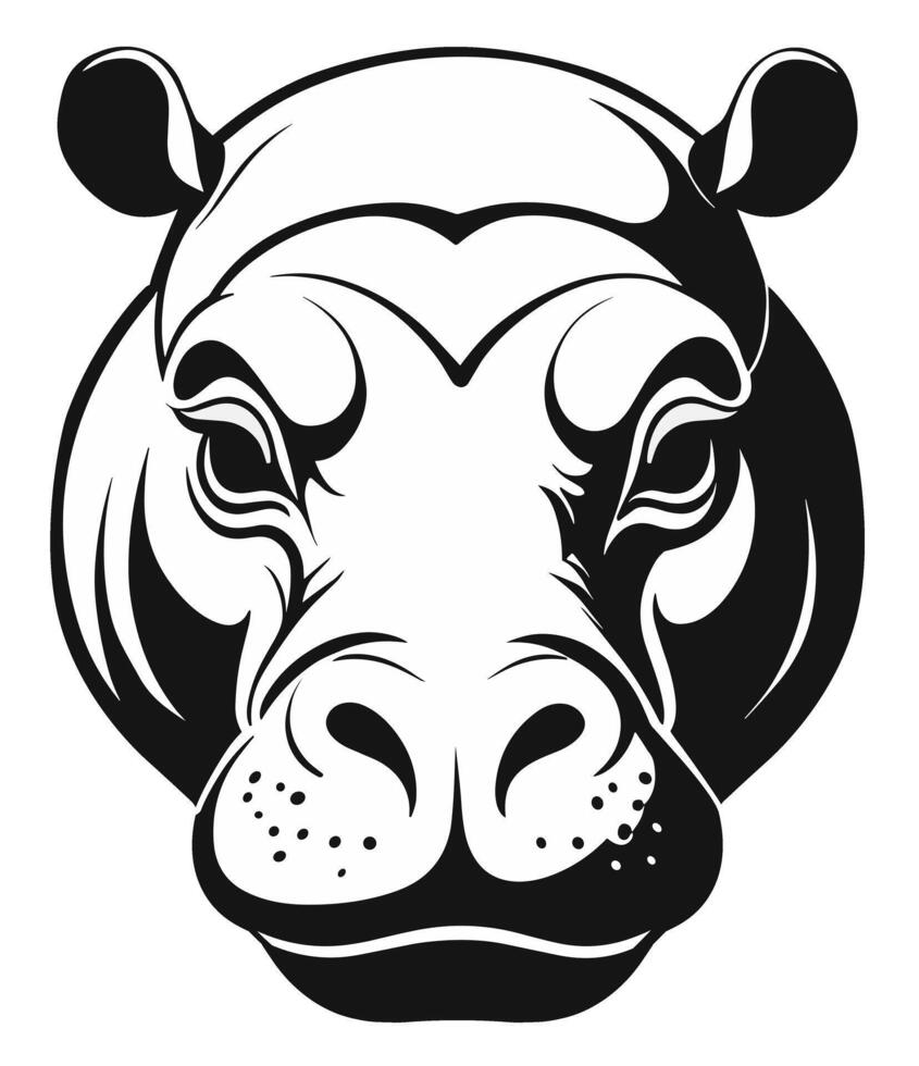 Hippo black and white, isolated for logo, symbol or other. Can be used as emblem or mascot for sports or other products. vector