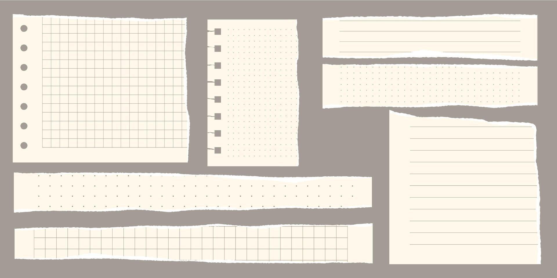 Paper scraps. Torn pieces of paper, with torn edges for notes, realistic torn pieces of blank note pages. illustration isolated vector